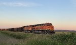 Trailing DPUs BNSF 7126/7712 E/B through the 104th Street crossing on an empty coal train from Robert's Bank.